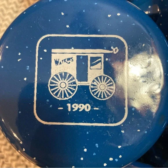 Vintage 1990 Watkins Blue Speckled Enamel Cups - Picture 2 of 4